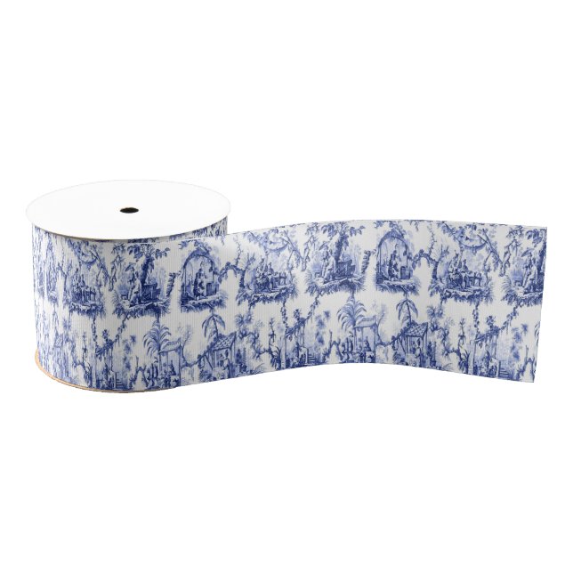 Blue and White Chinoiserie Grosgrain Ribbon (Spool)
