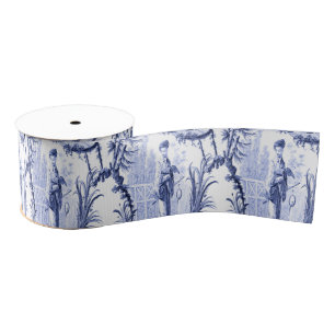 Blue and White Chinoiserie Grosgrain Ribbon