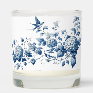 Blue and White Chinoiserie Hydrangea Bird Print  Scented Candle