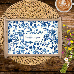 Blue and White Chinoiserie Monogram Serving Tray