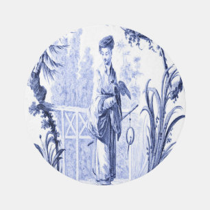 Blue and White Chinoiserie Oriental Circle Round Rug