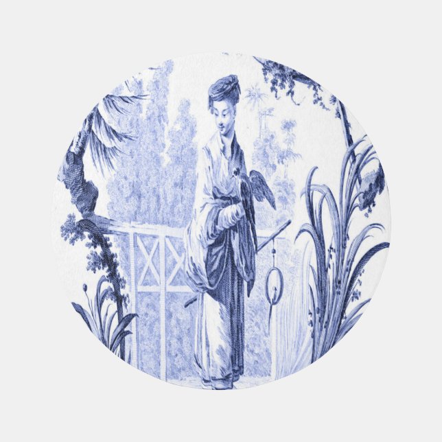 Blue and White Chinoiserie Oriental Circle Round Rug (Front)