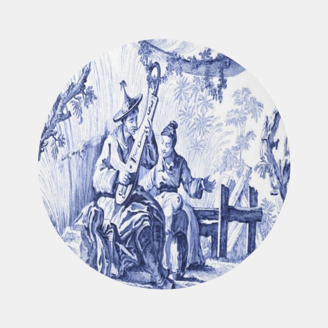 Blue and White Chinoiserie Oriental Circle Round Rug (Front)