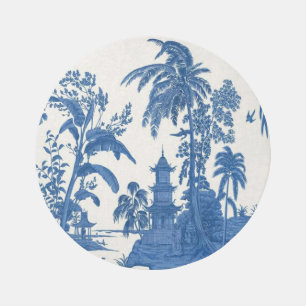 Blue and White Chinoiserie Oriental Circle Round Rug