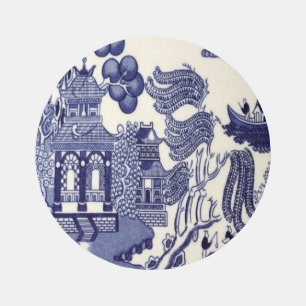 Blue and White Chinoiserie Oriental Circle Round Rug
