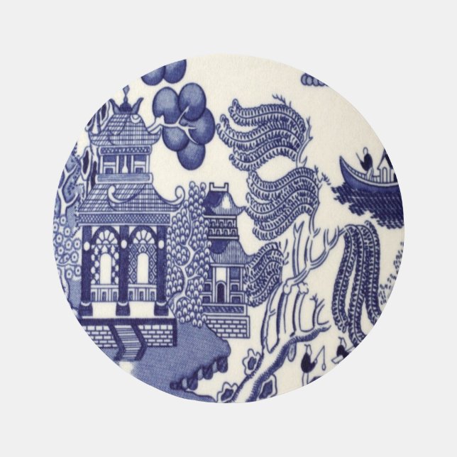 Blue and White Chinoiserie Oriental Circle Round Rug (Front)