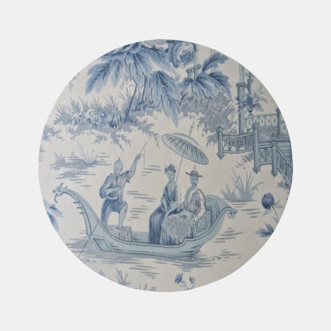 Blue and White Chinoiserie Oriental Circle Round Rug (Front)