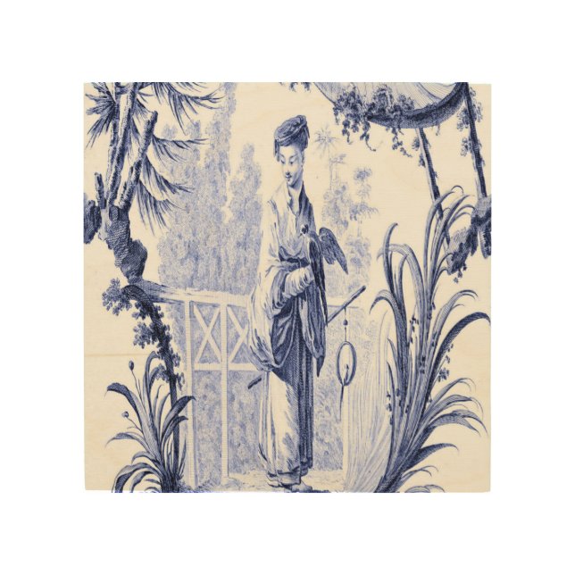 Blue and White Chinoiserie Oriental Wood Wall Art (Front)