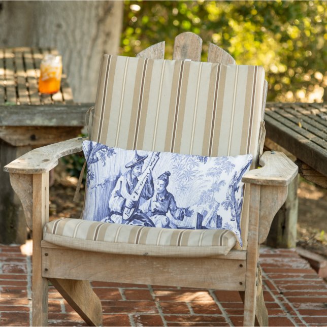 Blue and White Chinoiserie Patio Outdoor Lumbar Pillow (Chair)