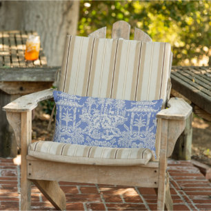 Blue and White Chinoiserie Patio Outdoor Lumbar Pillow
