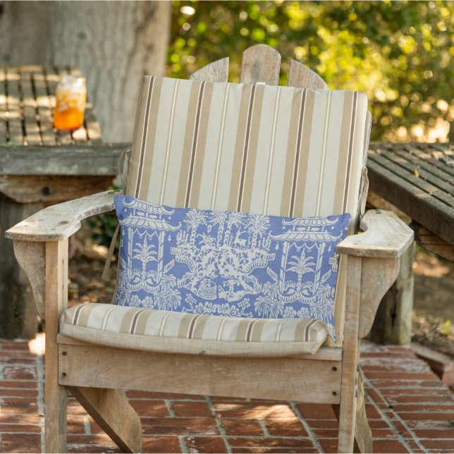 Blue and White Chinoiserie Patio Outdoor Lumbar Pillow (Chair)