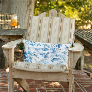 Blue and White Chinoiserie Patio Outdoor Lumbar Pillow