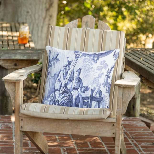 Blue and White Chinoiserie Patio Outdoor Pillow (Chair)