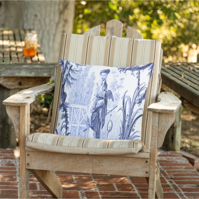 Blue and White Chinoiserie Patio Outdoor Pillow (Chair)