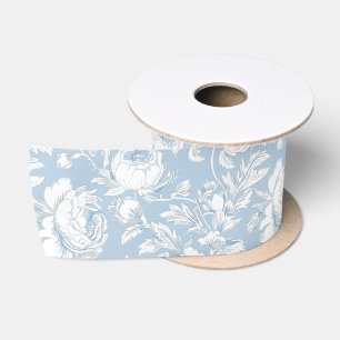 Blue and White Chinoiserie Pattern Satin Ribbon