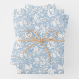 Blue and White Chinoiserie Pattern Wrapping Paper Sheets