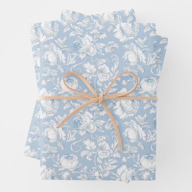 Blue and White Chinoiserie Pattern Wrapping Paper Sheets (In situ)