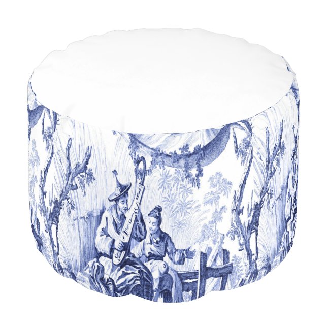 Blue and White Chinoiserie Pouf (Angled Front)