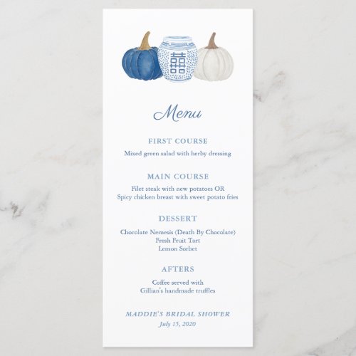 Blue And White Chinoiserie Pumpkins Wedding Shower Menu