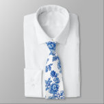 Blue and White Chinoiserie Rose Peony Neck Tie<br><div class="desc">Beautiful asian-inspired blue and white rose flowers illustration for an elegant gift wrap.</div>