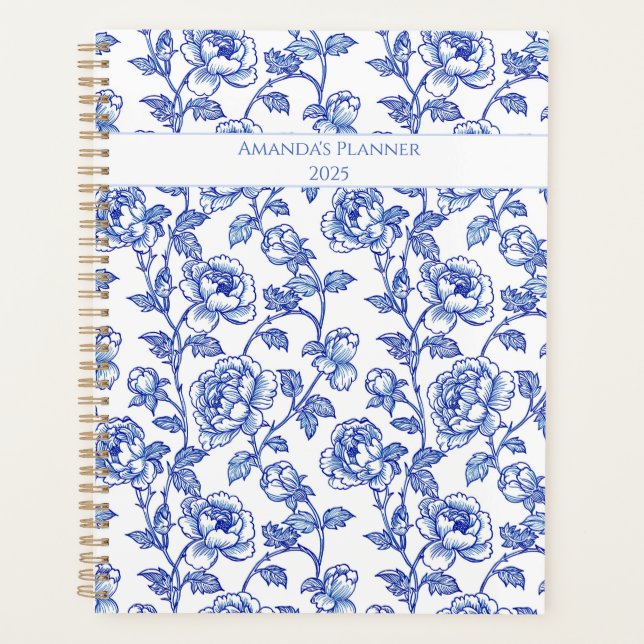 Blue and White Chinoiserie Rose  Planner (Front)
