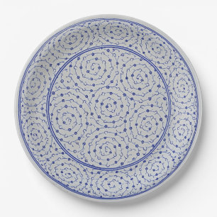 Blue and White Chinoiserie Spiral Vine Faux China Paper Plates