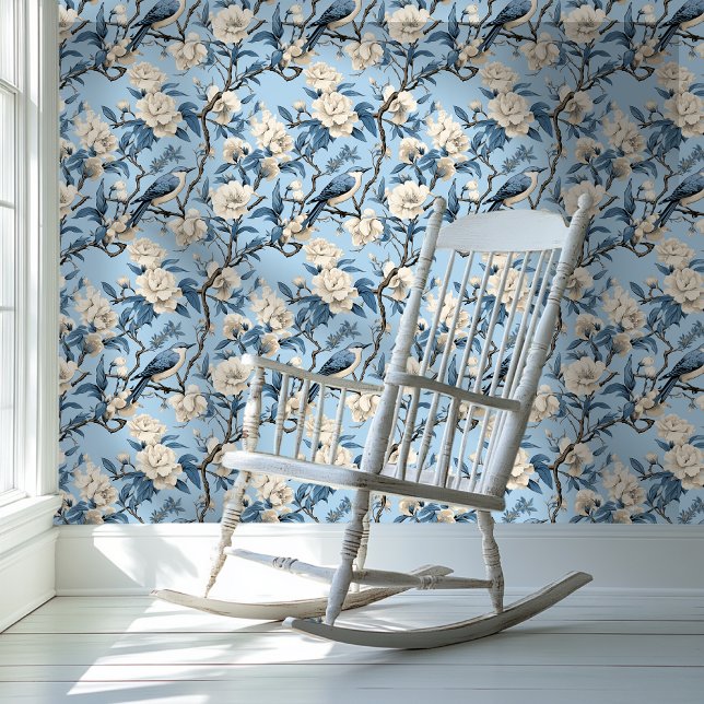 Blue and White Chinoiserie Style Floral Wallpaper Wallpaper (Creator Uploaded)