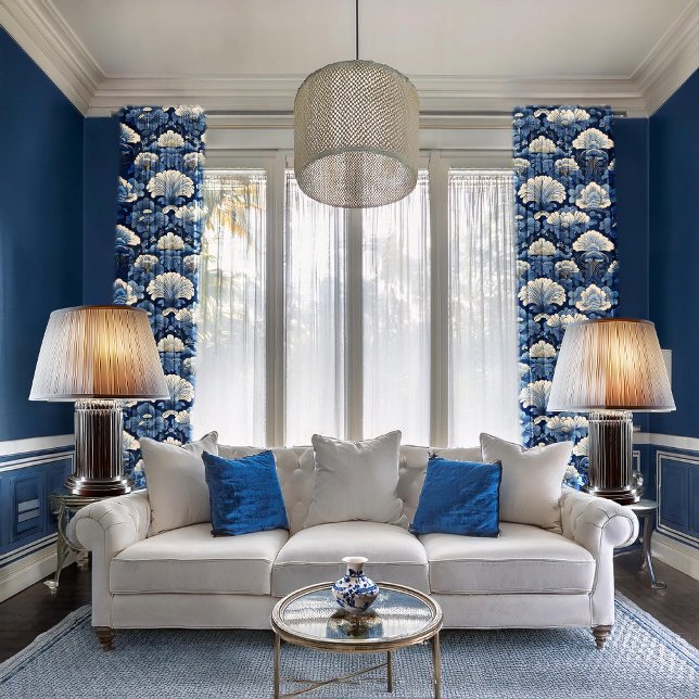 Blue and White Chinoiserie Style Pattern Sheer Curtains (Blue and White Chinoiserie Style Pattern Sheer Curtains)