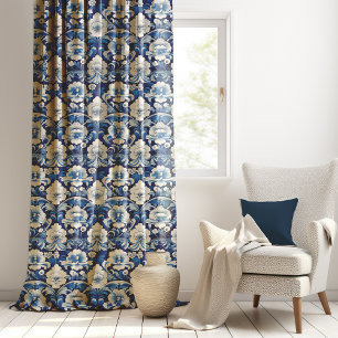 Blue and White Chinoiserie Style Pattern Sheer Curtains
