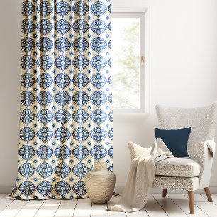 Blue and White Chinoiserie Style Pattern Sheer Curtains