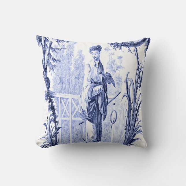 Blue and White Chinoiserie  Throw Pillow (Front)