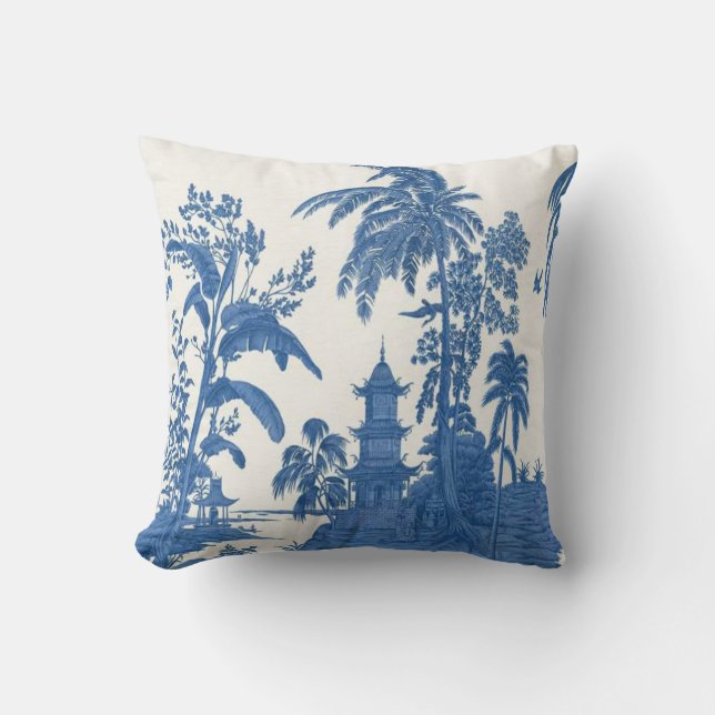 Blue and White Chinoiserie Throw Pillow (Front)