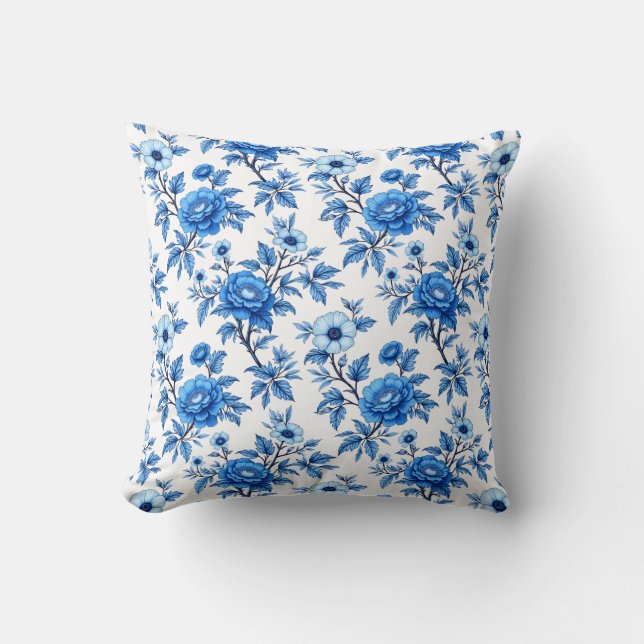 Blue and White Chinoiserie Throw Pillow (Front)
