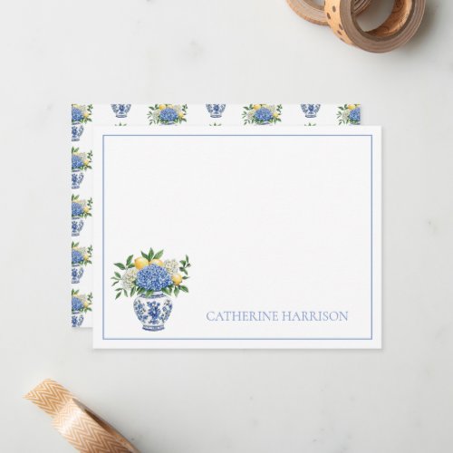 Blue and White Chinoiserie Vase With Hydrangeas Note Card