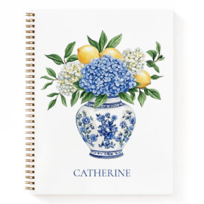 Blue and White Chinoiserie Vase With Hydrangeas Notebook