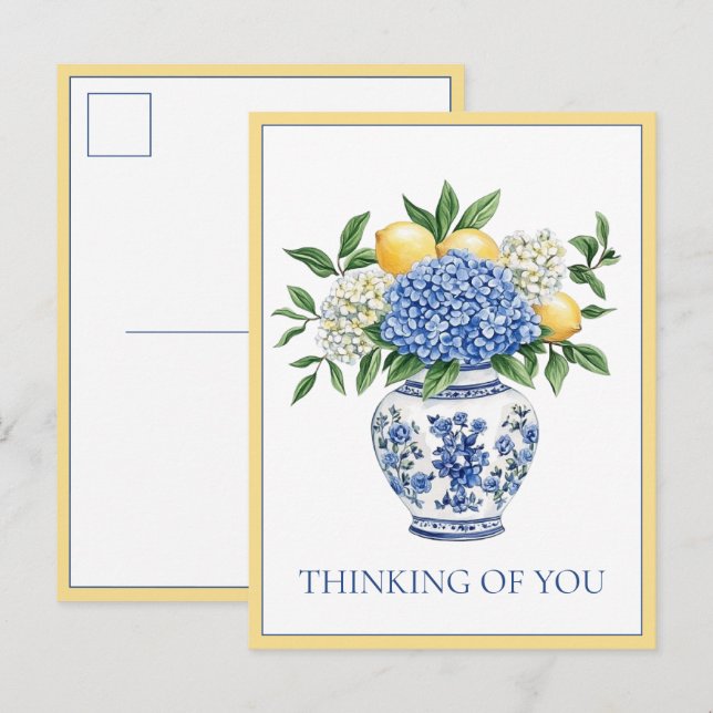 Blue and White Chinoiserie Vase With Hydrangeas Postcard (Front/Back)