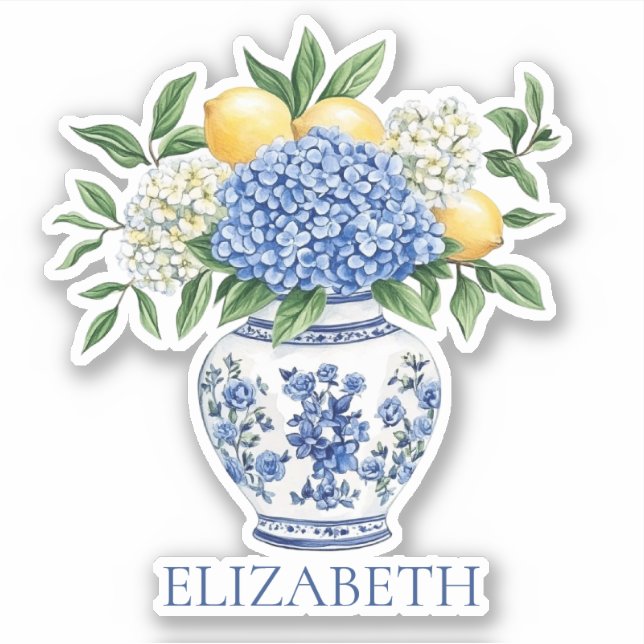 Blue and White Chinoiserie Vase With Hydrangeas Sticker (Front)