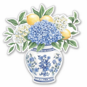 Blue and White Chinoiserie Vase With Hydrangeas Sticker