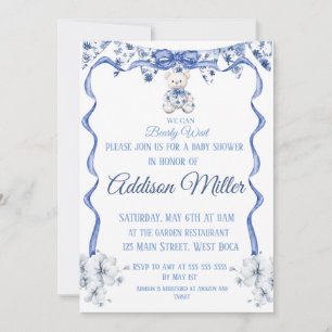 Blue and white Chinoiserie , We Can Bearly Wait  Invitation