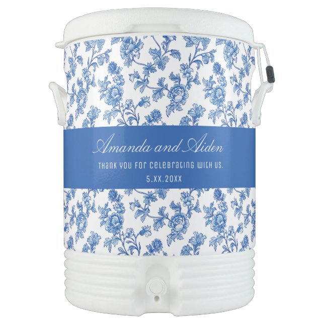 Blue and White Chinoiserie Wedding  Beverage Cooler (Front)