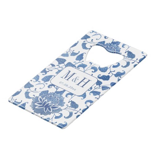 Blue And White Chinoiserie Wedding Monogram Credit Card Bottle Opener