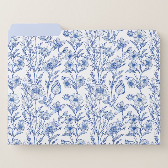 Blue and White Chinoiserie Wildflower File Folder (Front Left)