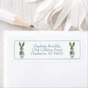 Blue and White Chinoiserie With Rabbit Topiaries Label