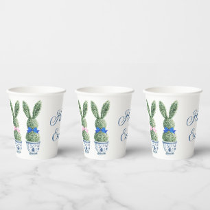 Blue and White Chinoiserie With Rabbit Topiaries Paper Cups