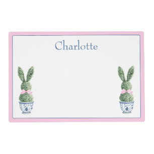 Blue and White Chinoiserie With Rabbit Topiaries Placemat