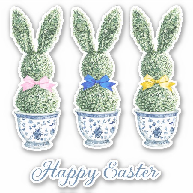 Blue and White Chinoiserie With Rabbit Topiaries Sticker (Front)