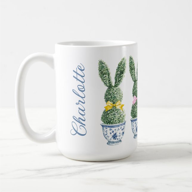 Blue and White Chinoiserie With Rabbit Topiary Coffee Mug (Left)