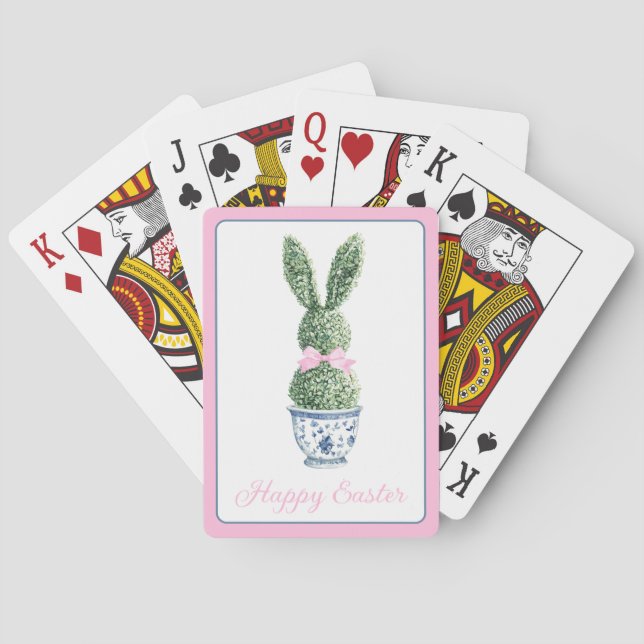 Blue and White Chinoiserie With Rabbit Topiary Poker Cards (Back)