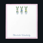 Blue and White Chinoiserie With Rabbits Topiary Notepad<br><div class="desc">This Easter notepad features cute bunny rabbit green topiaries with pink,  blue and yellow bows in blue and white chinoiserie flowerpots.  Personalize with your choice of name or special holiday text.</div>