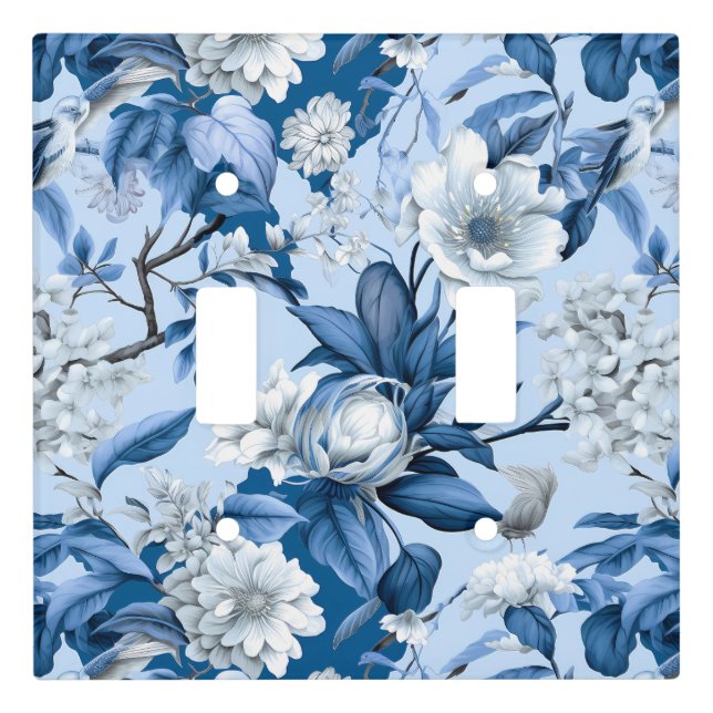 Blue and White Chinoserie Series Design 3 Light Switch Cover (Front)